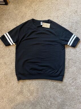 Men's Black Short-Sleeve Sweatshirt with White Stripe Detail